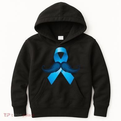 Light Blue Ribbon Mustache Prostate Cancer Awareness Kids Hoodie