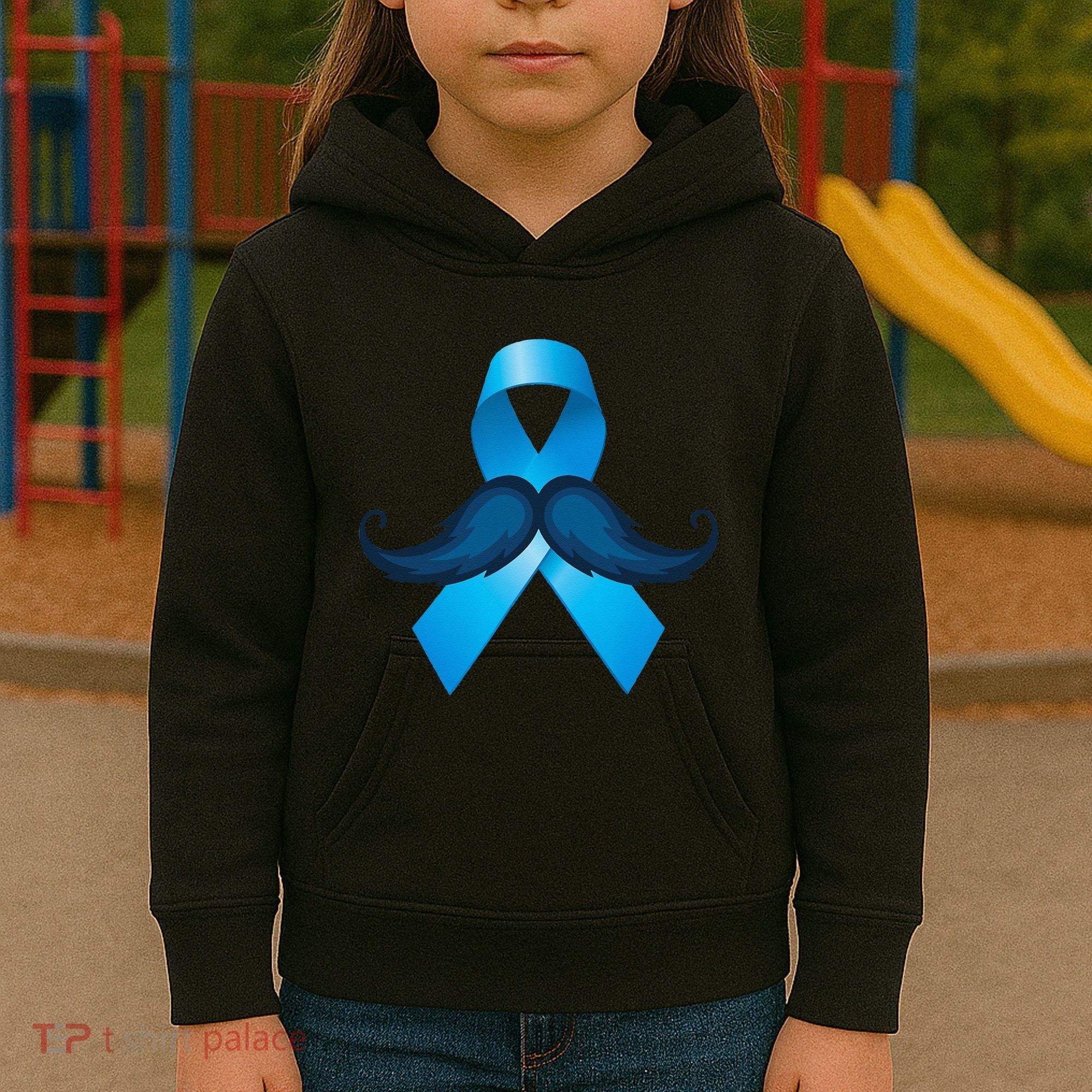 Light Blue Ribbon Mustache Prostate Cancer Awareness Kids Hoodie