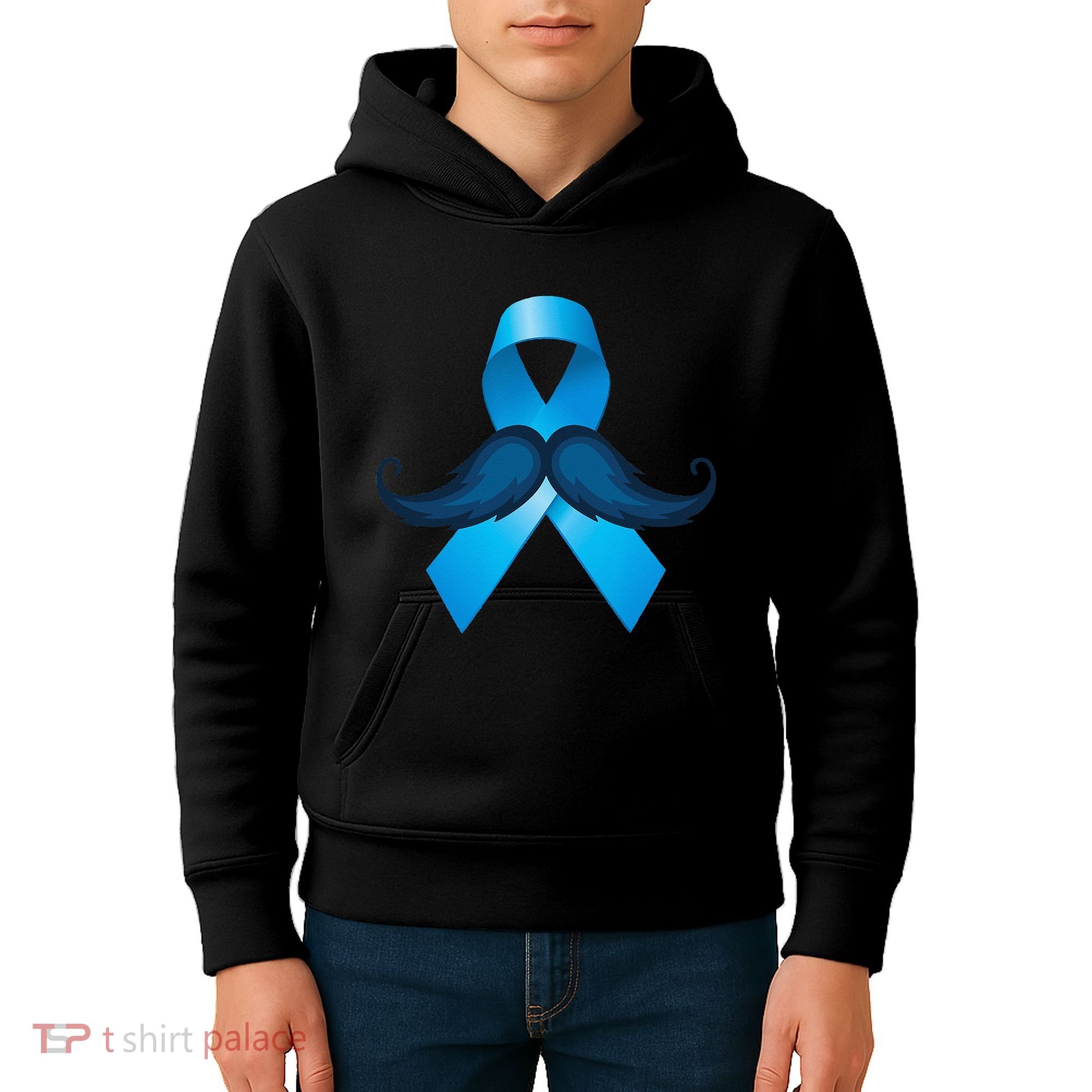 Light Blue Ribbon Mustache Prostate Cancer Awareness Kids Hoodie