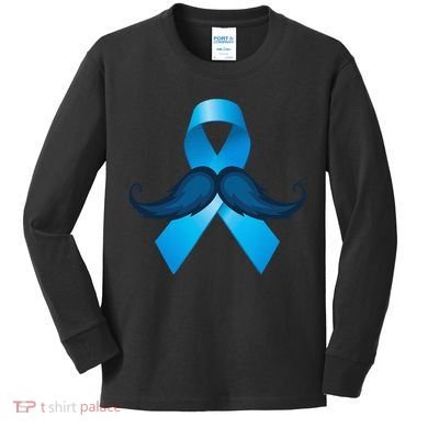 Light Blue Ribbon Mustache Prostate Cancer Awareness Kids Long Sleeve Shirt