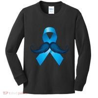Light Blue Ribbon Mustache Prostate Cancer Awareness Kids Long Sleeve Shirt thumb 0
