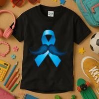 Light Blue Ribbon Mustache Prostate Cancer Awareness Kids T-Shirt thumb 3