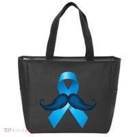 Light Blue Ribbon Mustache Prostate Cancer Awareness Tote Bag thumb 0