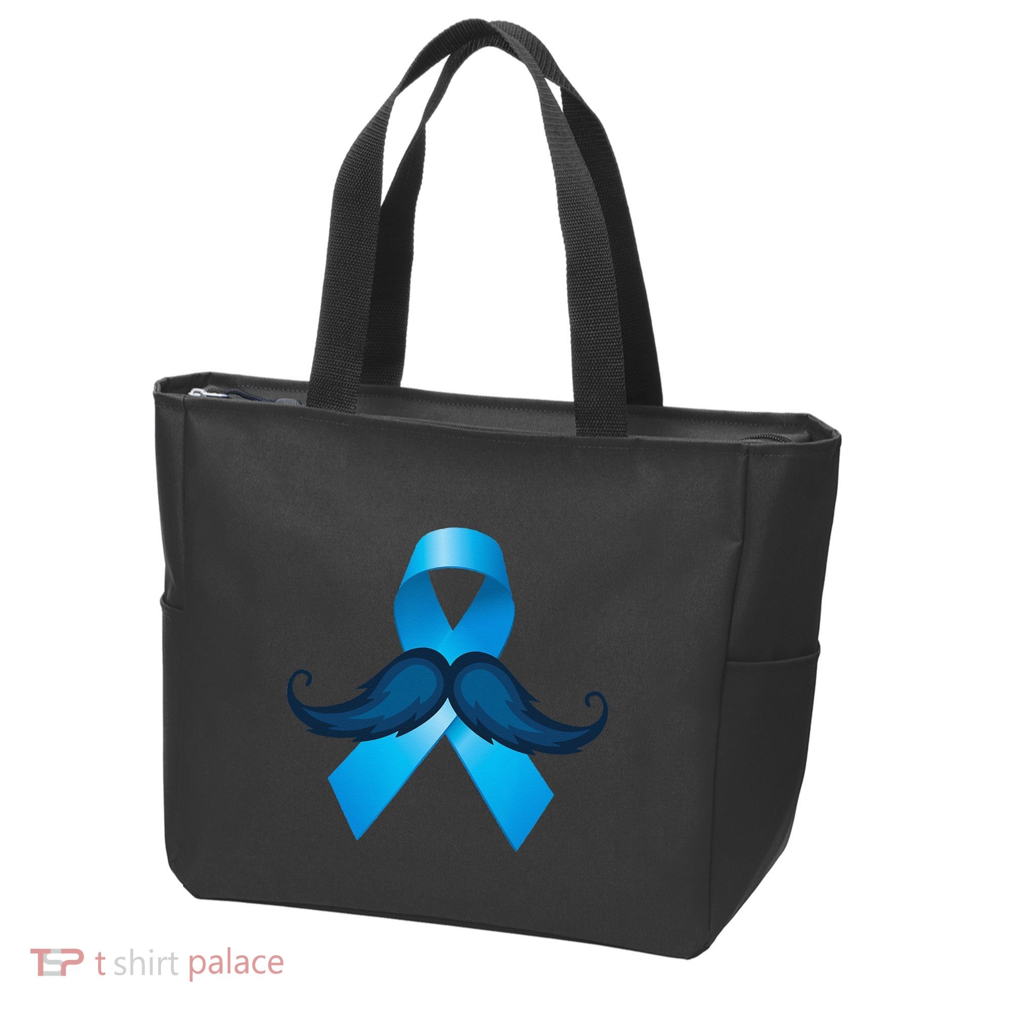 Light Blue Ribbon Mustache Prostate Cancer Awareness Tote Bag