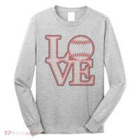 Love Baseball Stitch Letters Baseball Fan Long Sleeve Shirt thumb 0