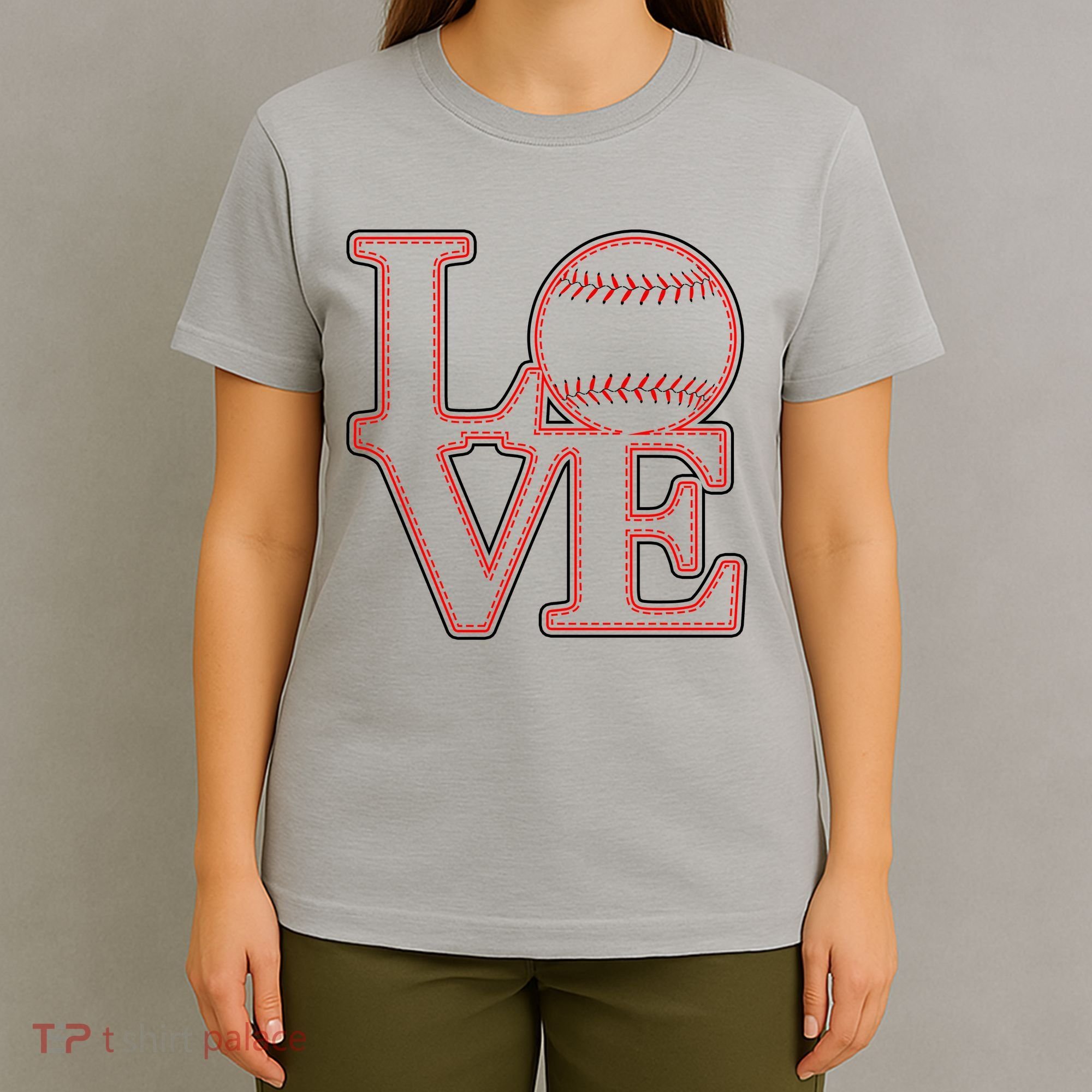 Love Baseball Stitch Letters Baseball Fan T-Shirt