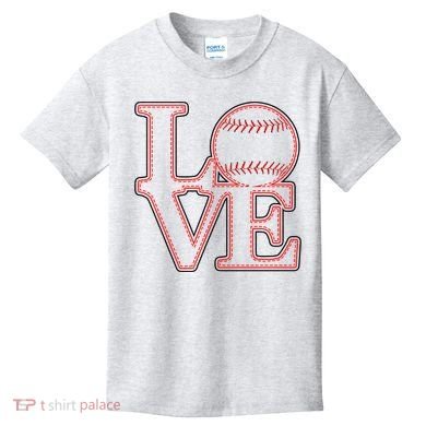 Love Baseball Stitch Letters Baseball Fan Kids T-Shirt