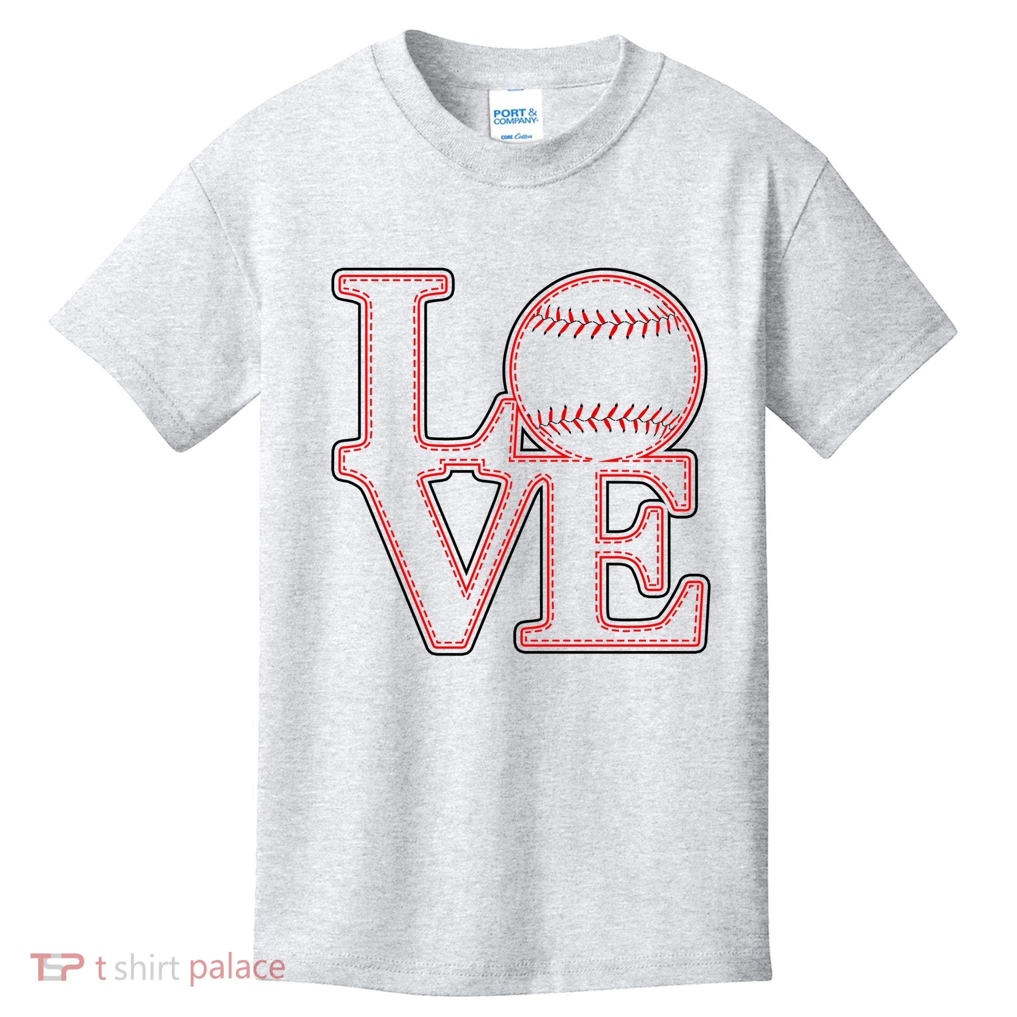 Love Baseball Stitch Letters Baseball Fan Kids T-Shirt