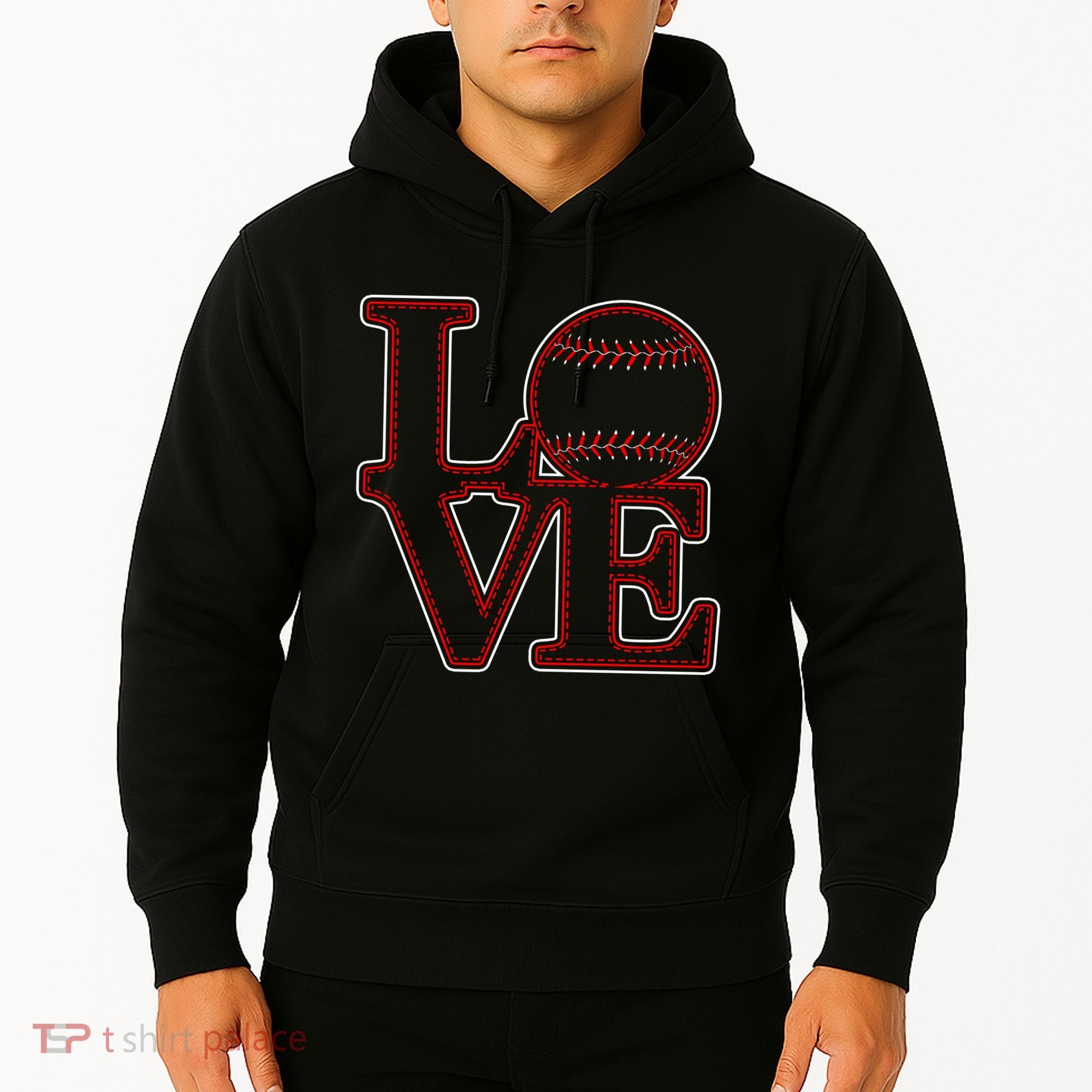 Love Baseball Stitch Letters Baseball Fan Hoodie