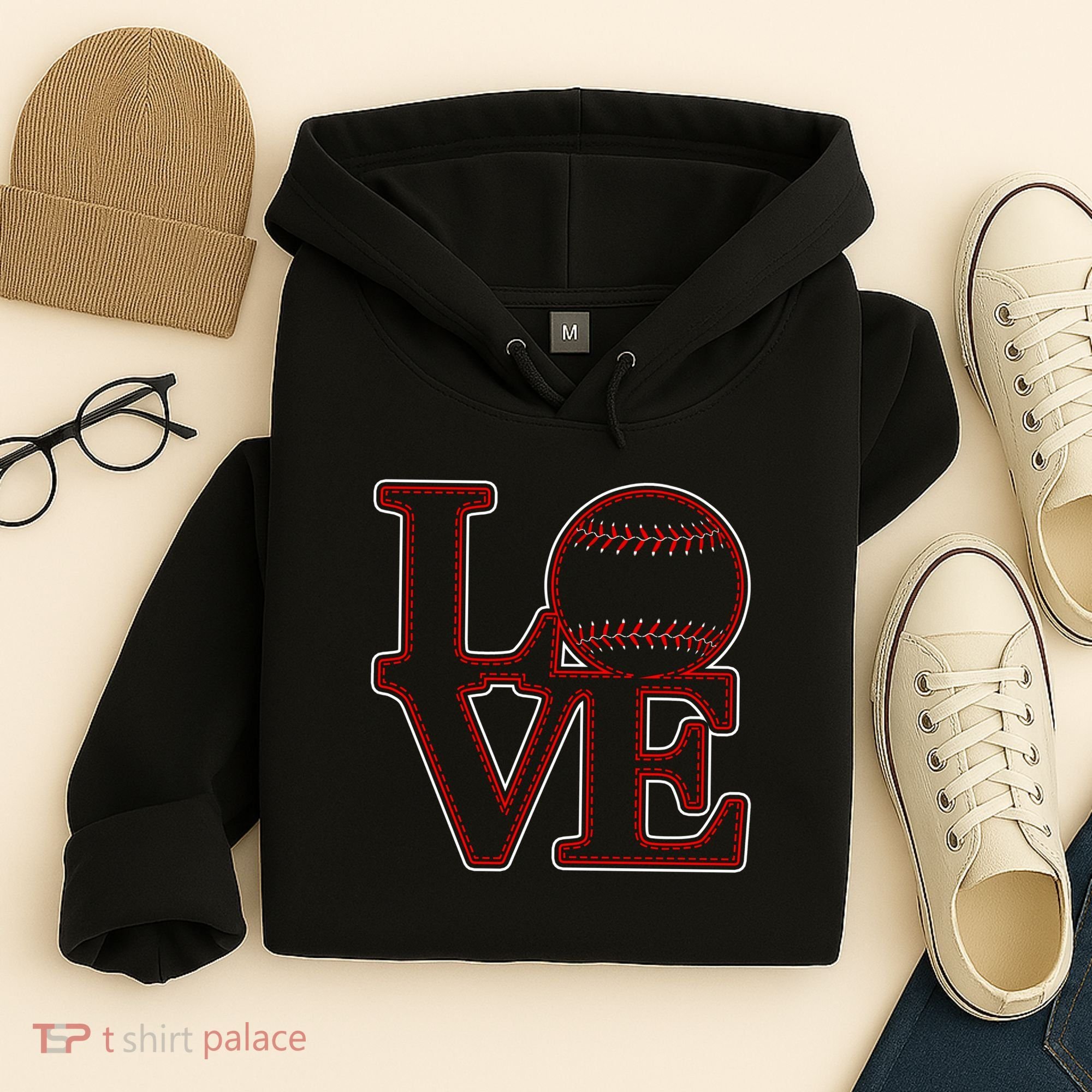 Love Baseball Stitch Letters Baseball Fan Hoodie