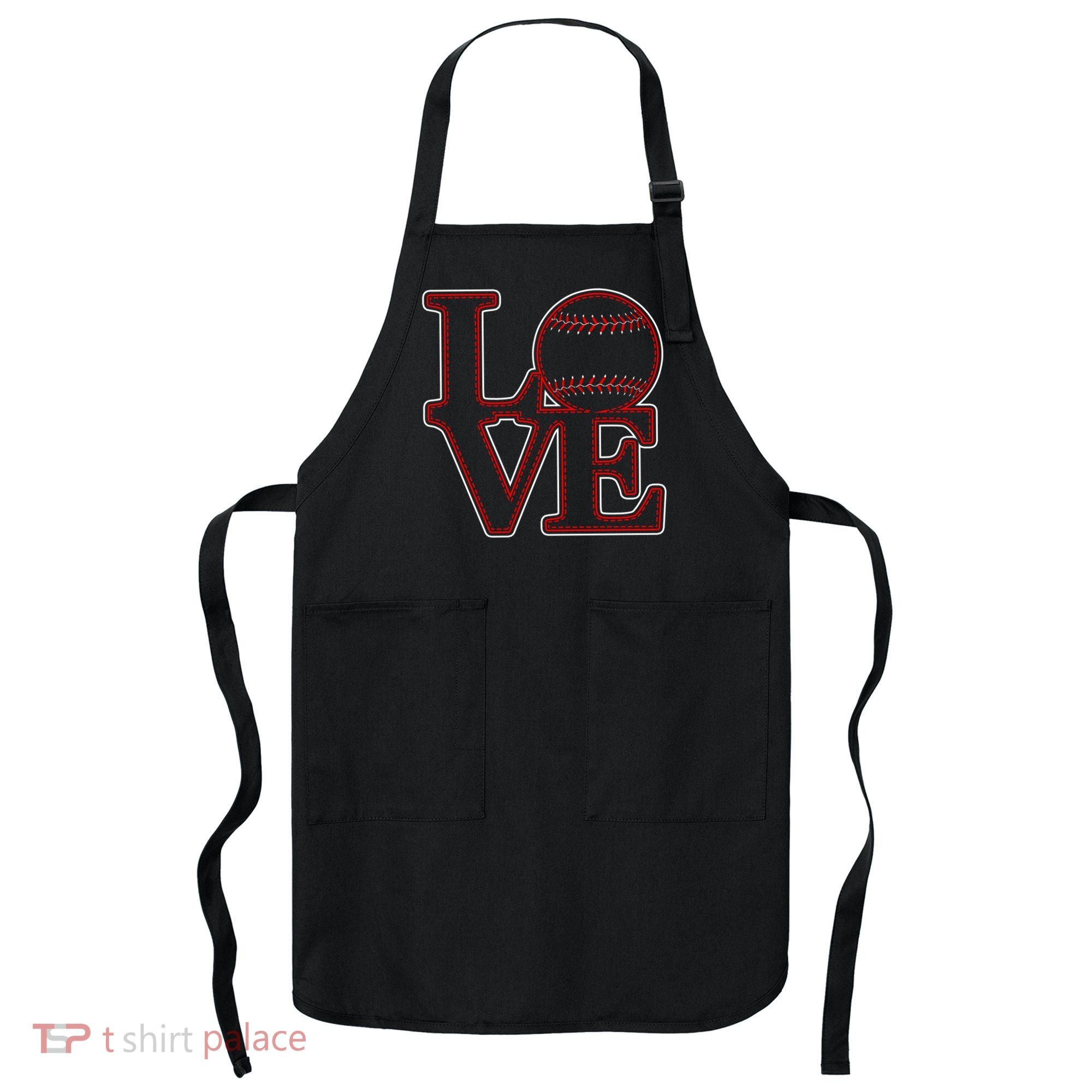 Love Baseball Stitch Letters Baseball Fan Apron