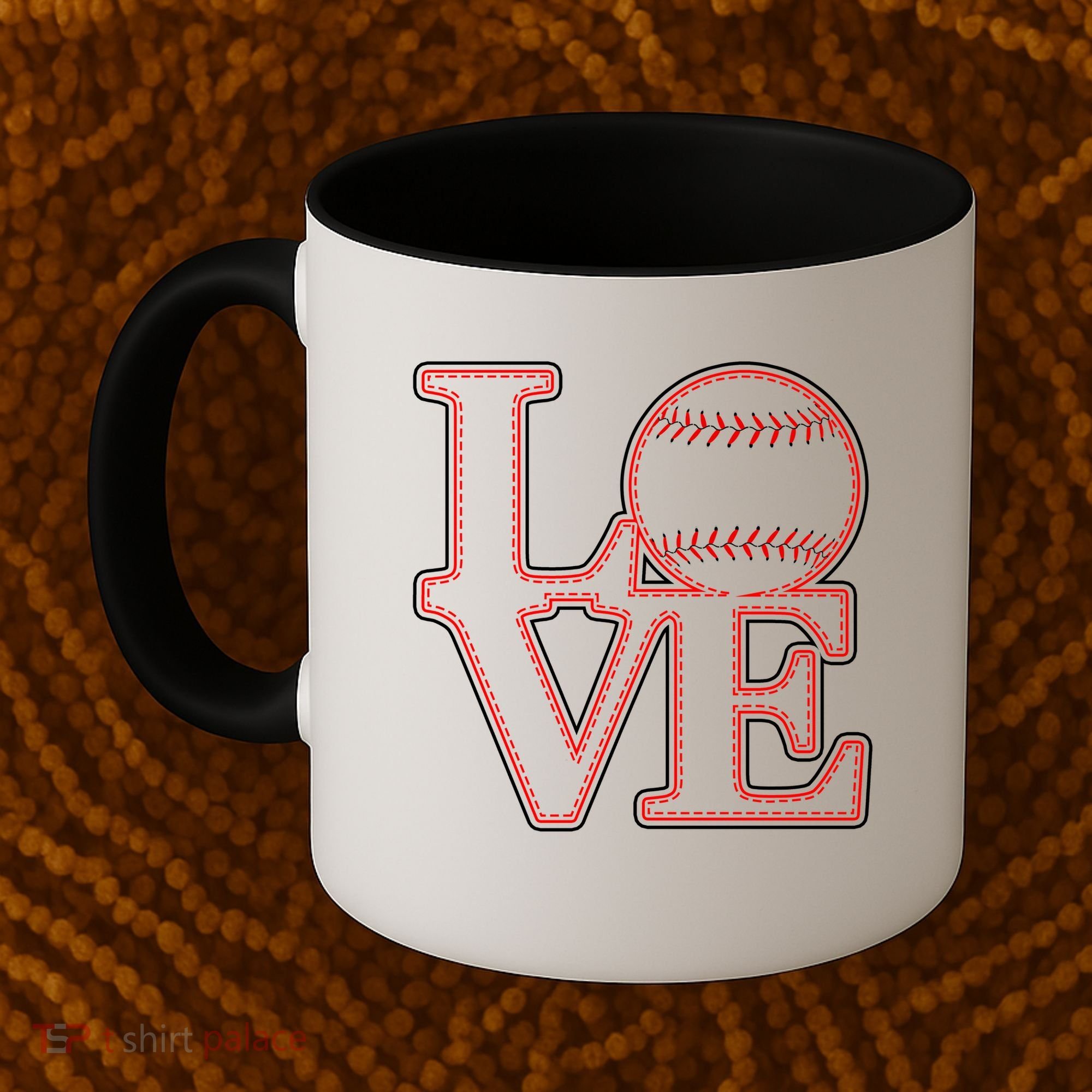 Love Baseball Stitch Letters Baseball Fan Coffee Mug