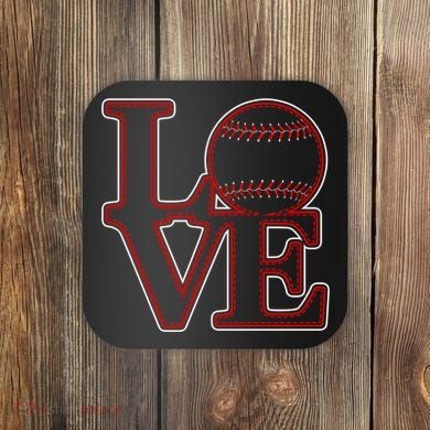 Love Baseball Stitch Letters Baseball Fan Coaster