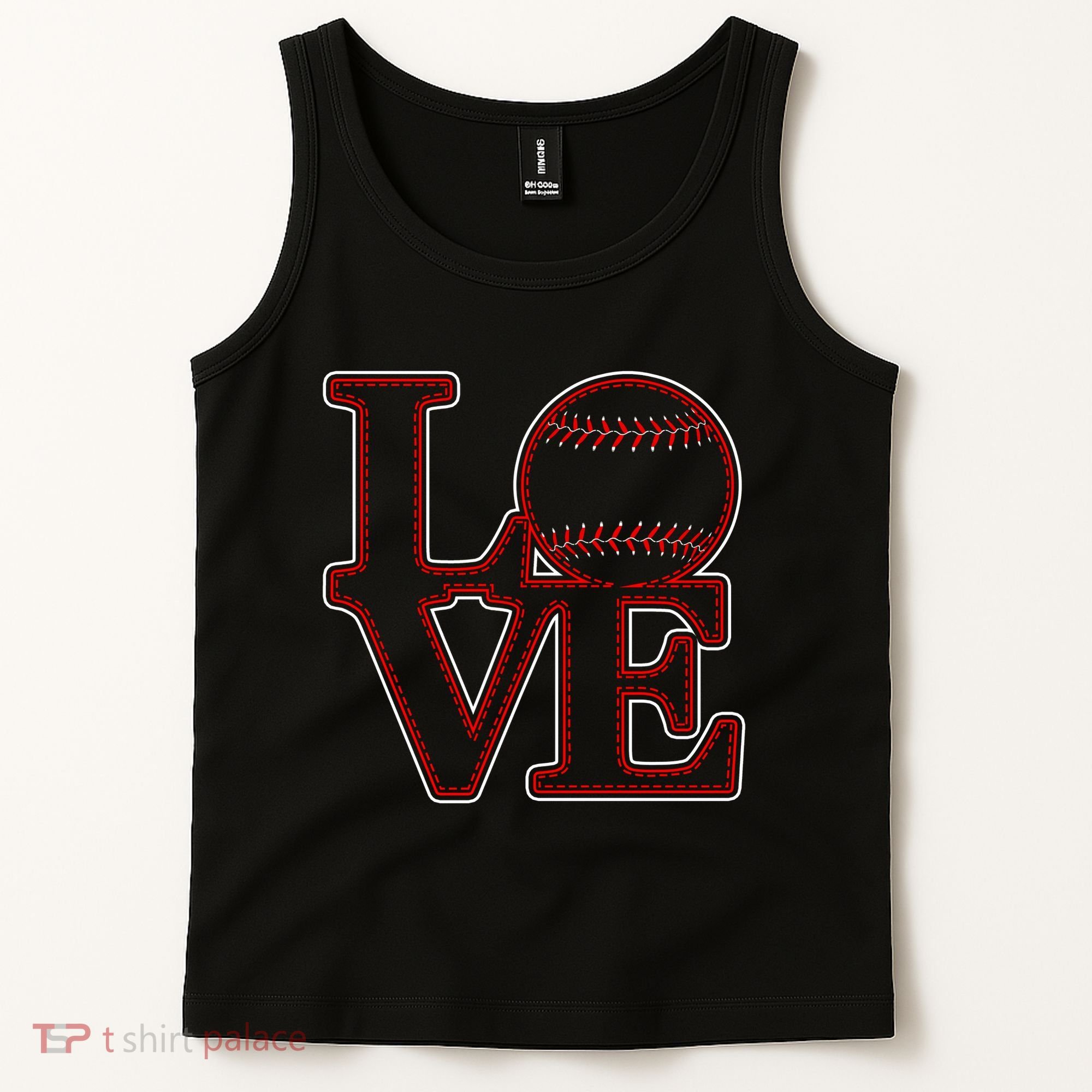Love Baseball Stitch Letters Baseball Fan Tank Top