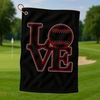 Love Baseball Stitch Letters Baseball Fan Golf Towel thumb 1