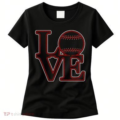 Love Baseball Stitch Letters Baseball Fan Women's T-Shirt
