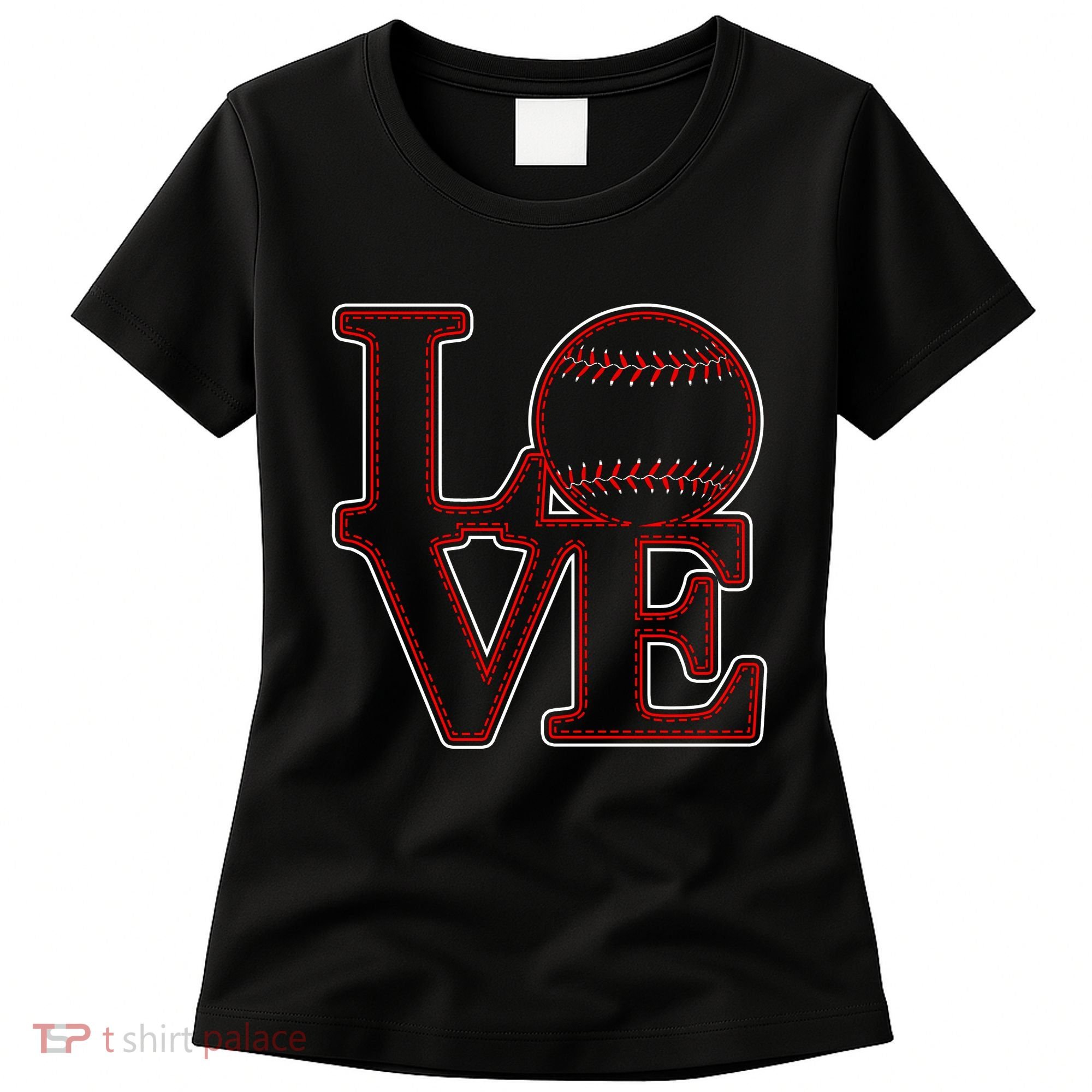 Love Baseball Stitch Letters Baseball Fan Women's T-Shirt