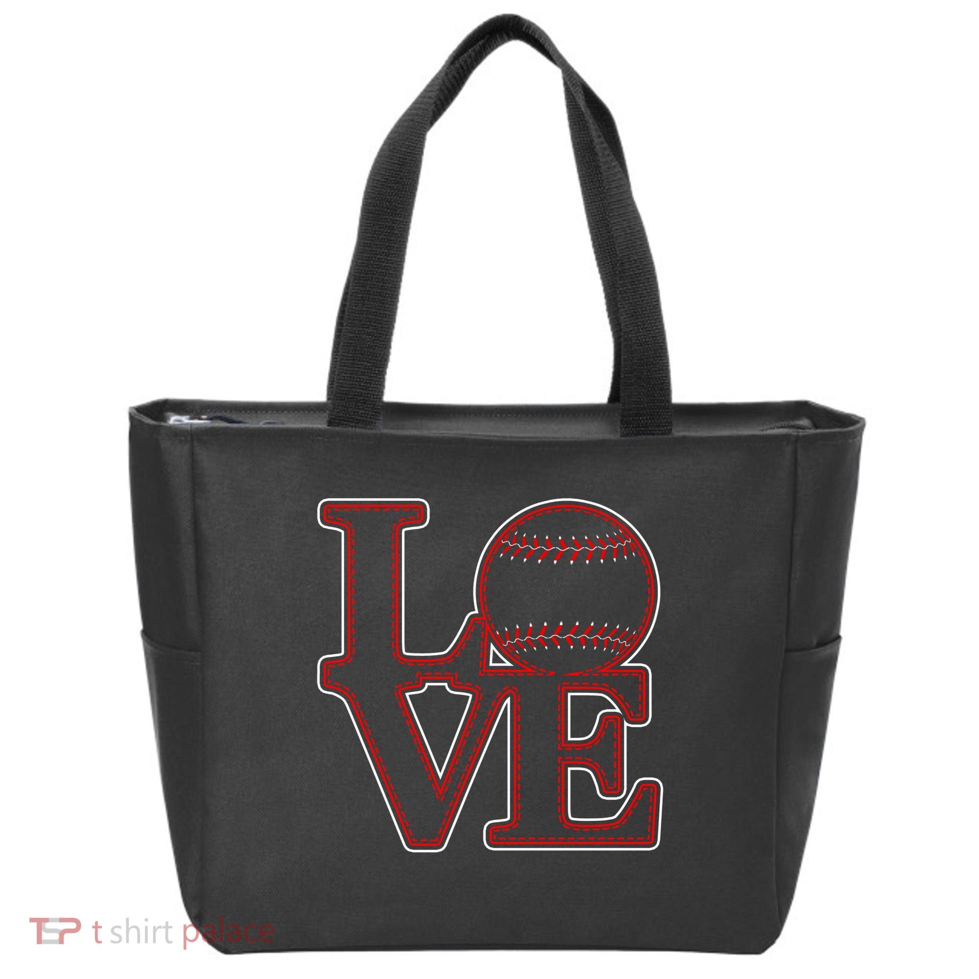 Love Baseball Stitch Letters Baseball Fan Tote Bag