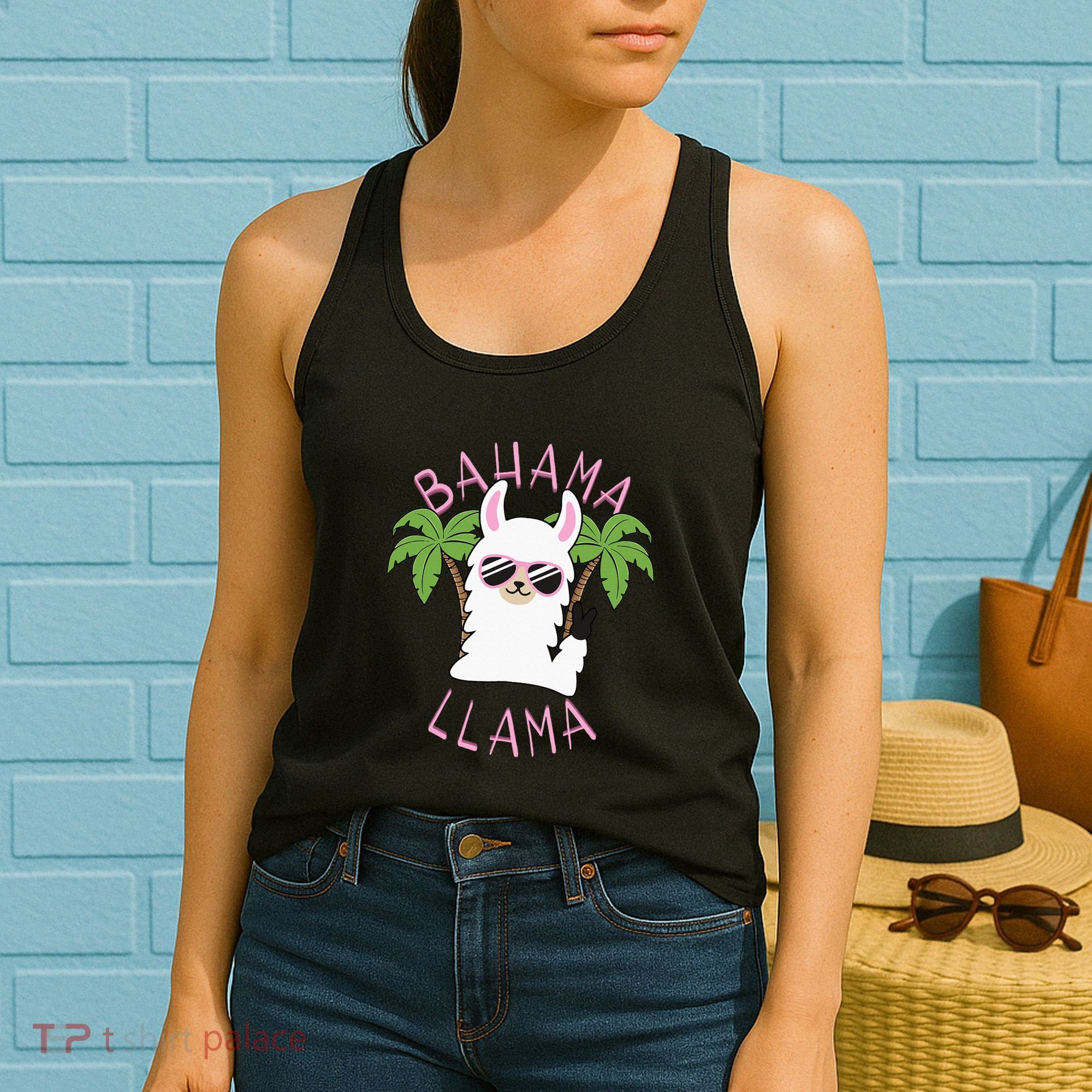 Llama Bahamas Souvenir Travel Vacation Bahamian Flag Nassau Women's Tank Top