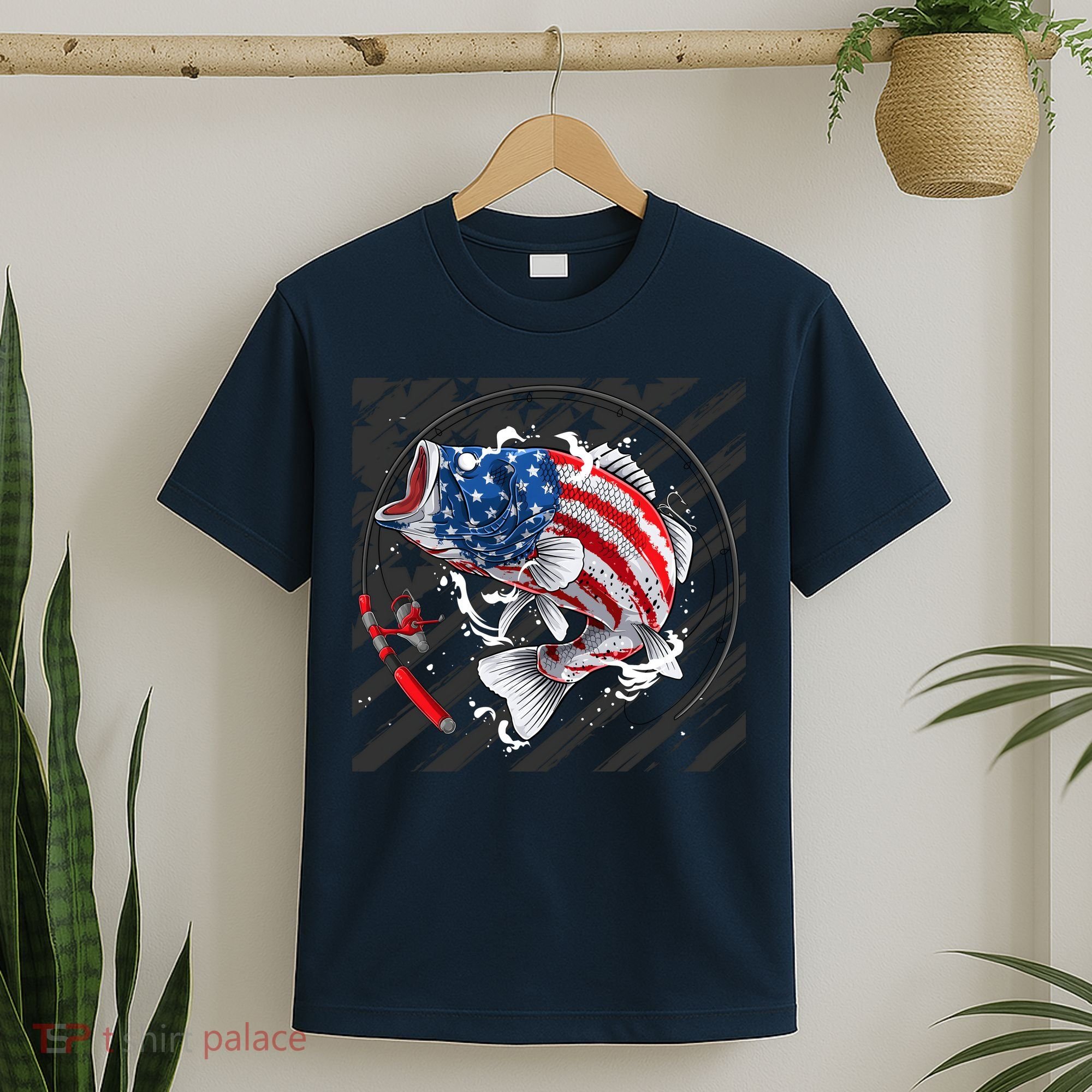 Largemouth Bass USA Flag Imprint T-Shirt