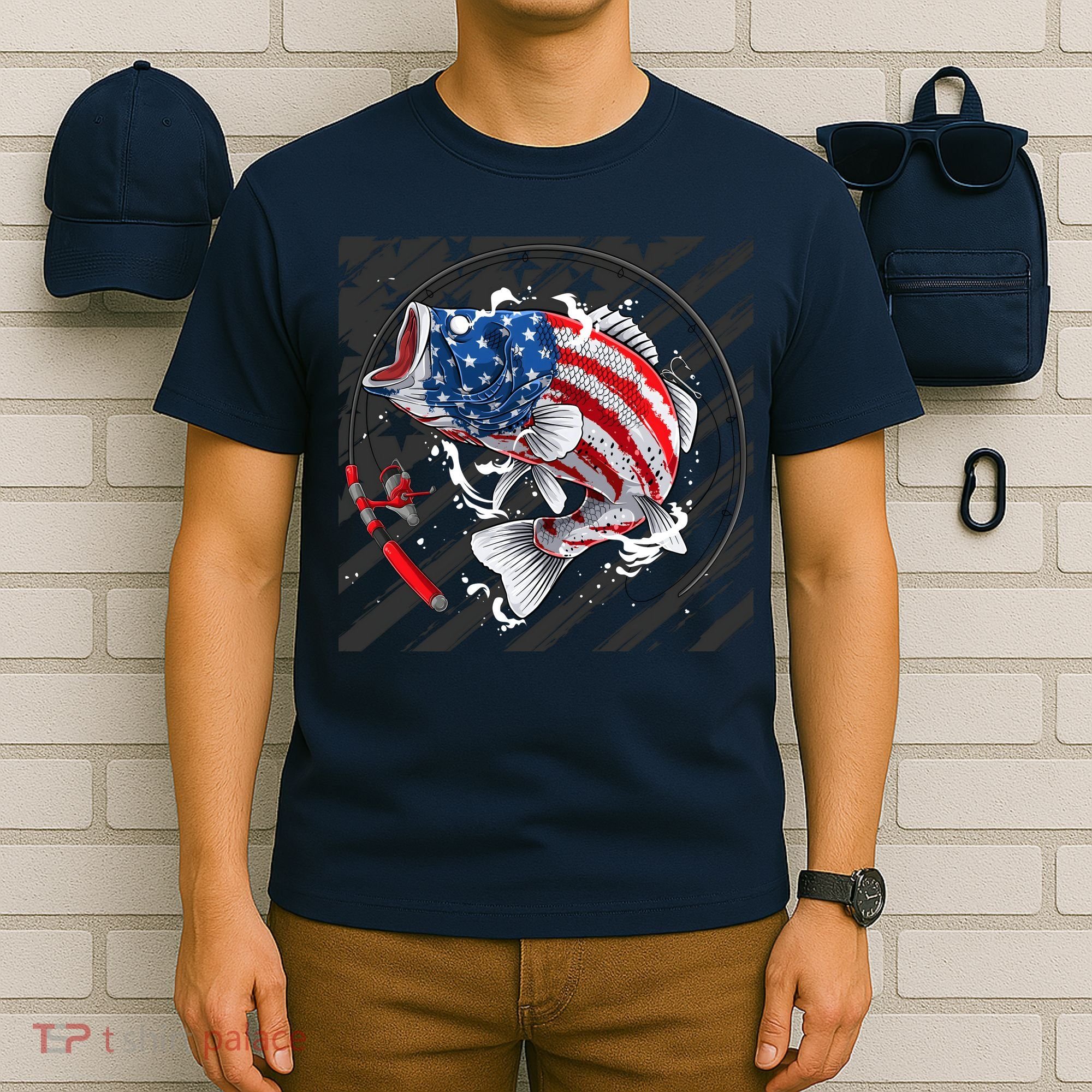 Largemouth Bass USA Flag Imprint T-Shirt