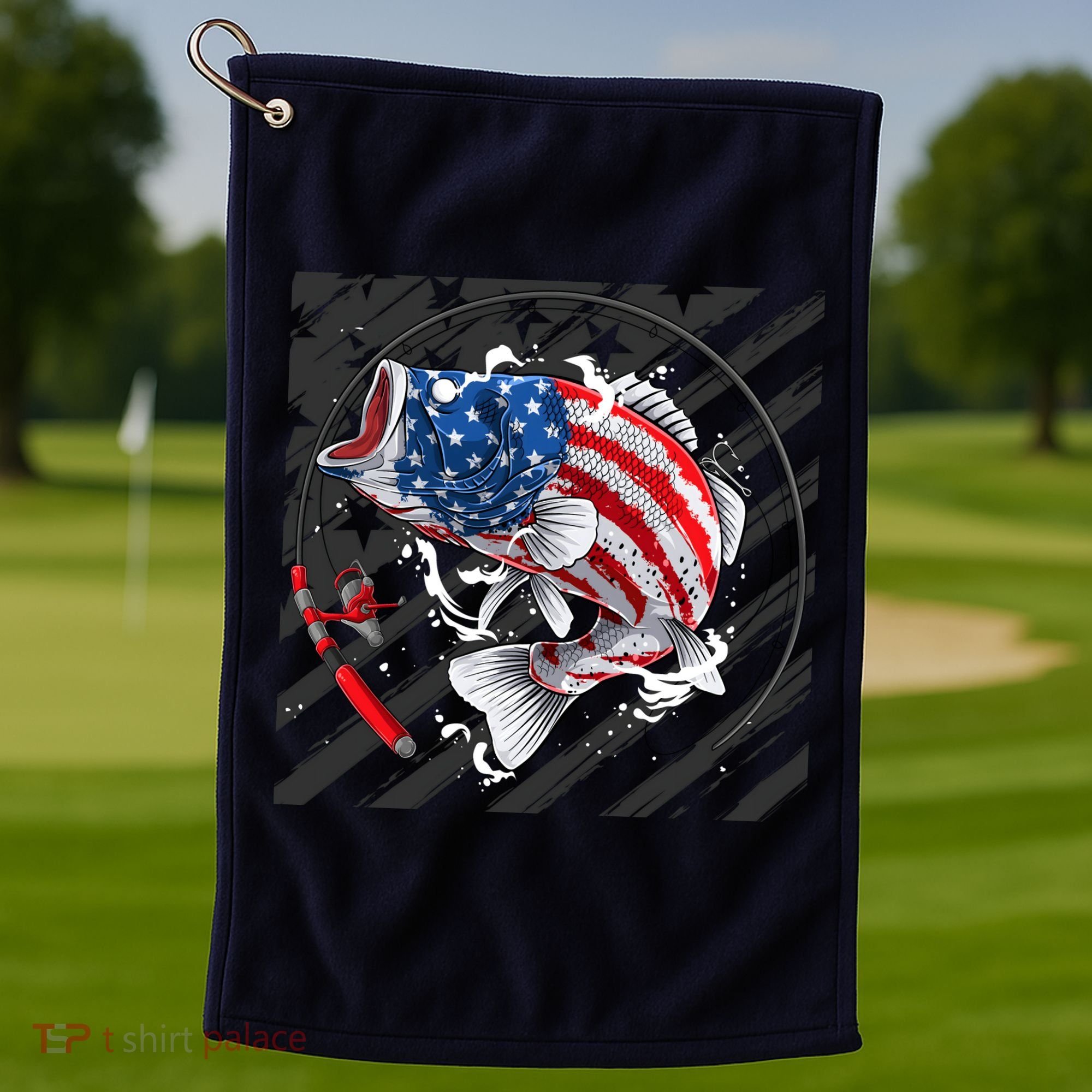 Largemouth Bass USA Flag Imprint Golf Towel