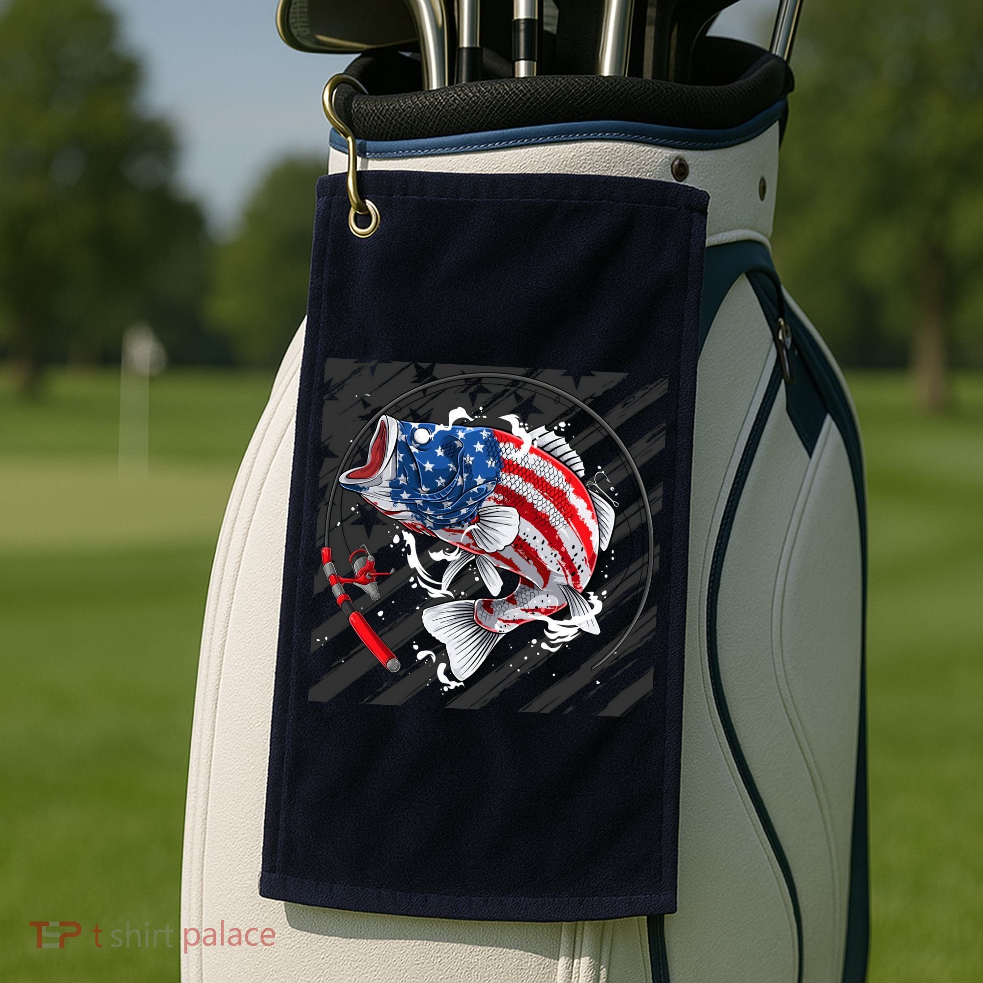 Largemouth Bass USA Flag Imprint Golf Towel