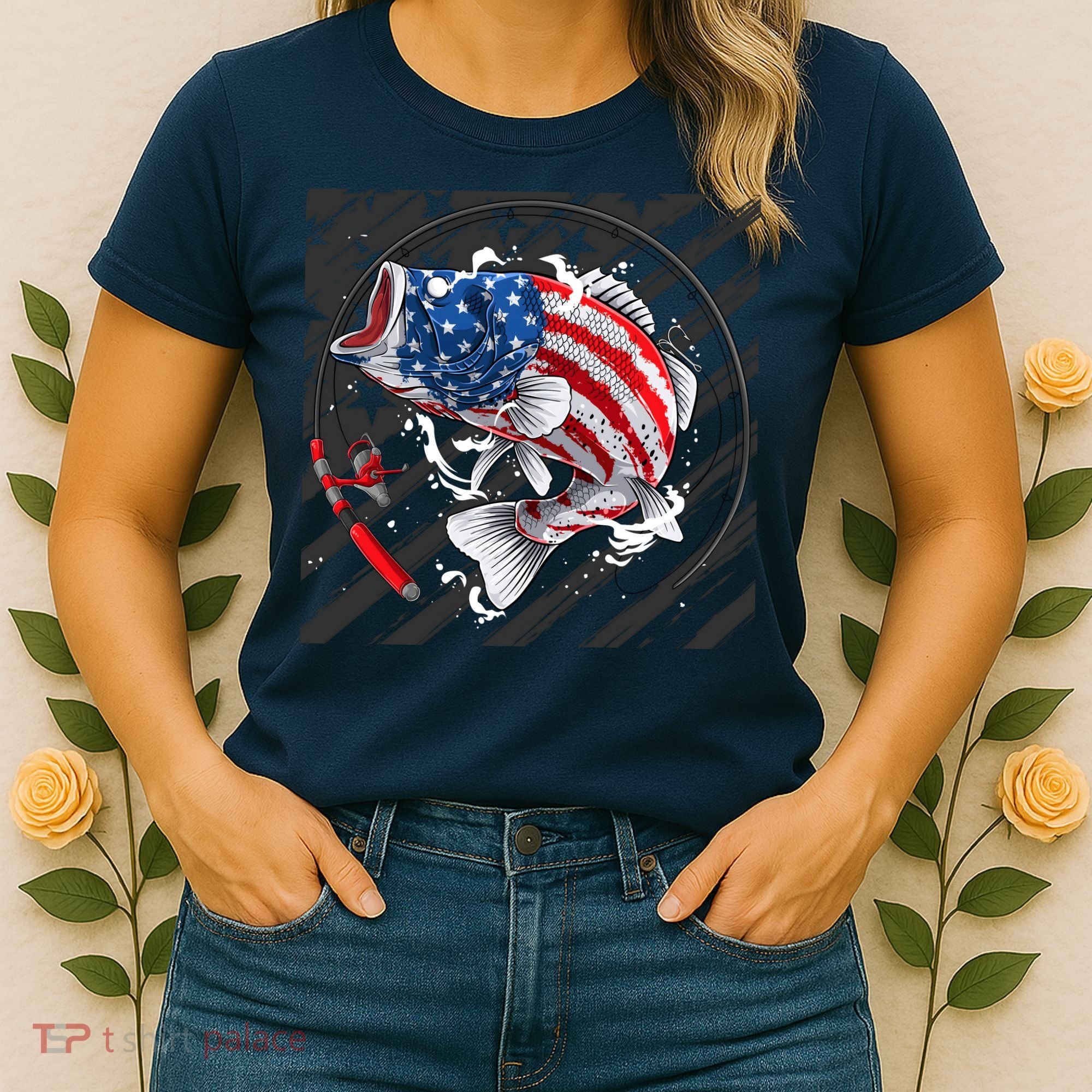 Largemouth Bass USA Flag Imprint Women's T-Shirt
