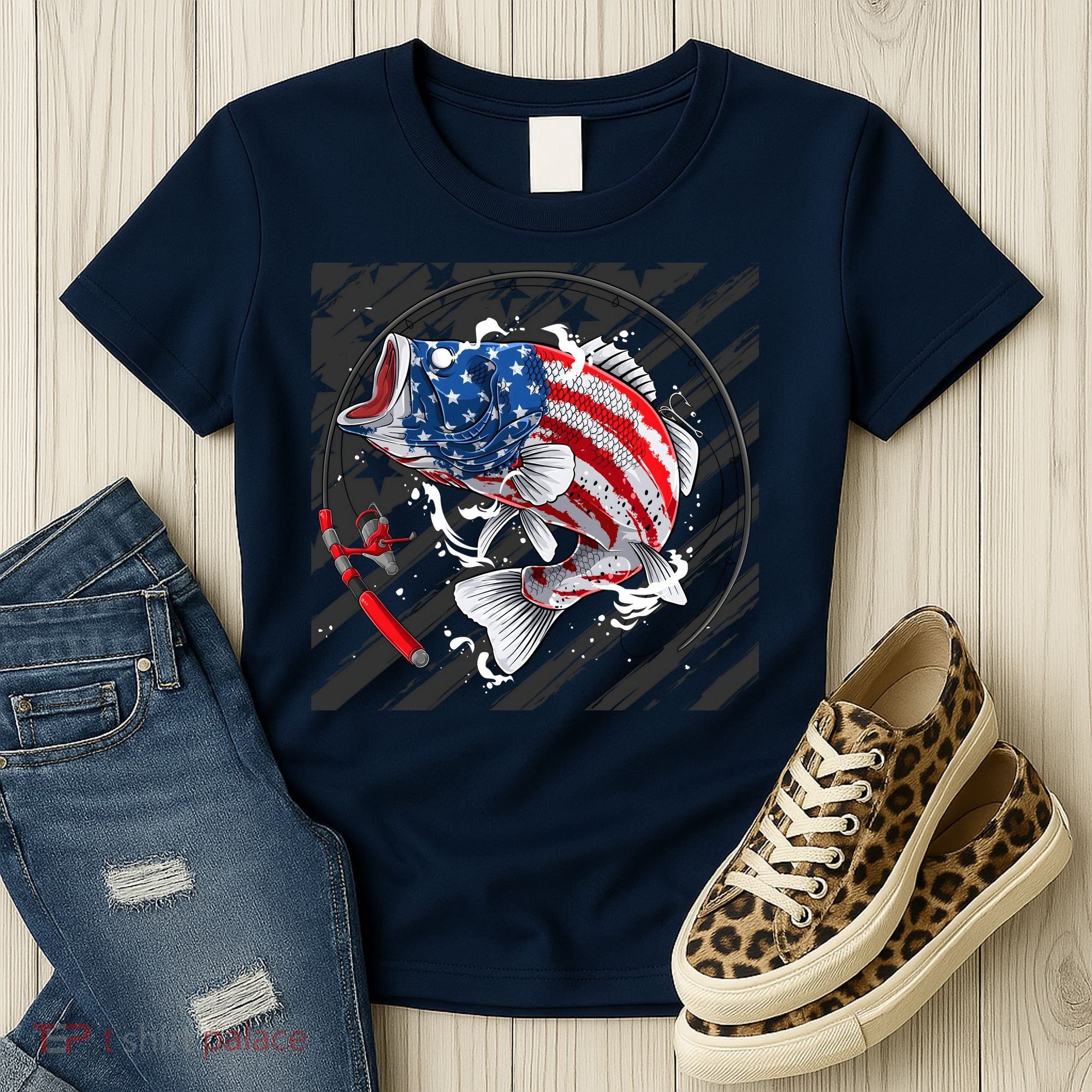 Largemouth Bass USA Flag Imprint Women's T-Shirt