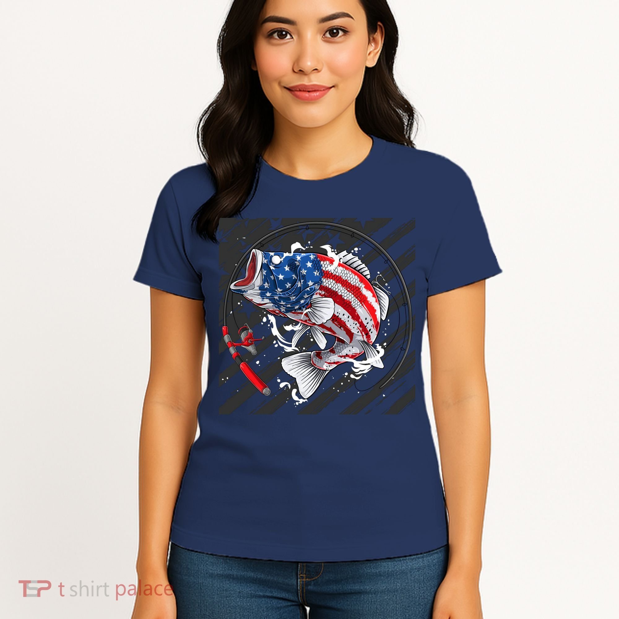 Largemouth Bass USA Flag Imprint Women's T-Shirt