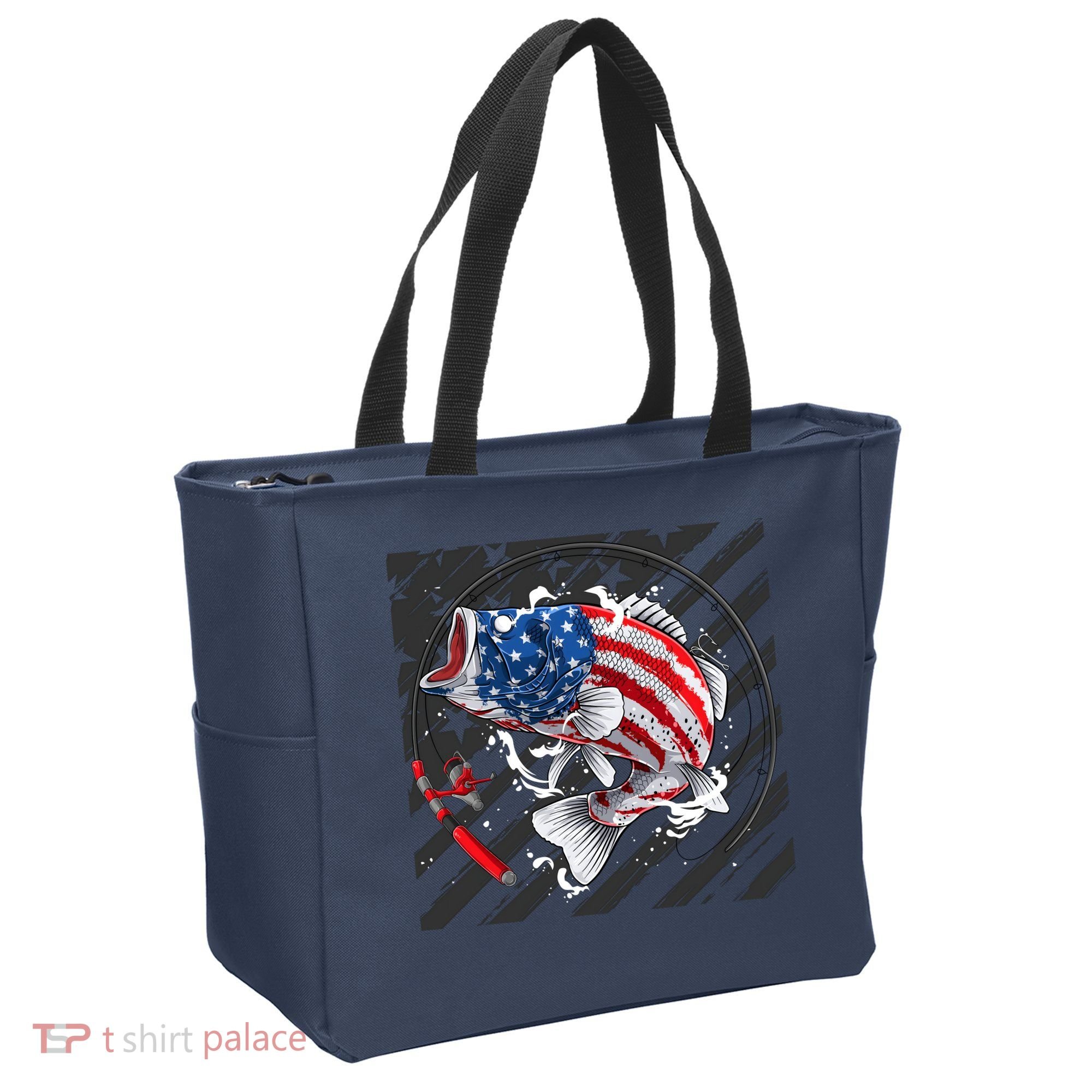 Largemouth Bass USA Flag Imprint Tote Bag