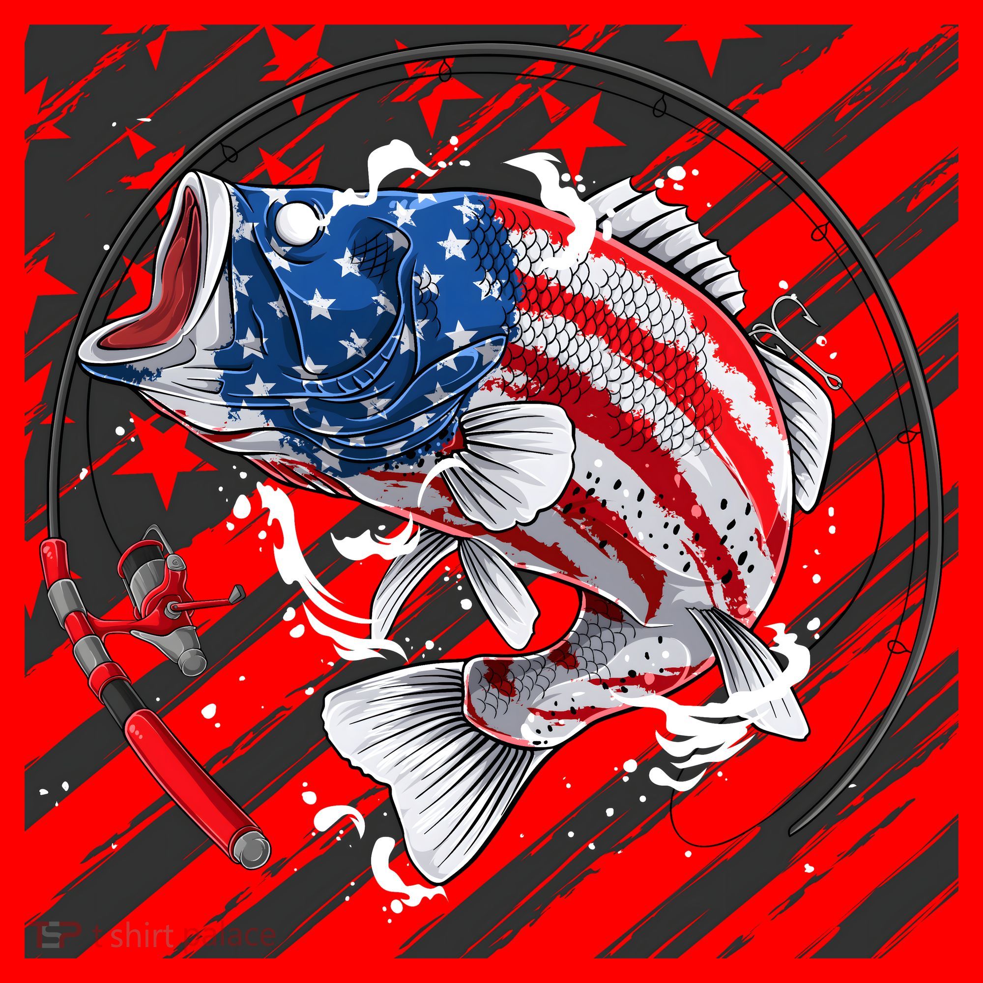 Largemouth Bass USA Flag Imprint Santa Hat