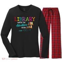 Library Books Where Adventure Begins Librarian Reader Women's Long Sleeve Flannel Pajama Set  thumb 0