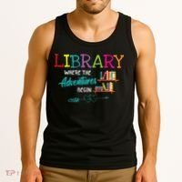 Library Books Where Adventure Begins Librarian Reader Tank Top thumb 3
