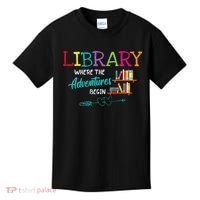 Library Books Where Adventure Begins Librarian Reader Kids T-Shirt thumb 0