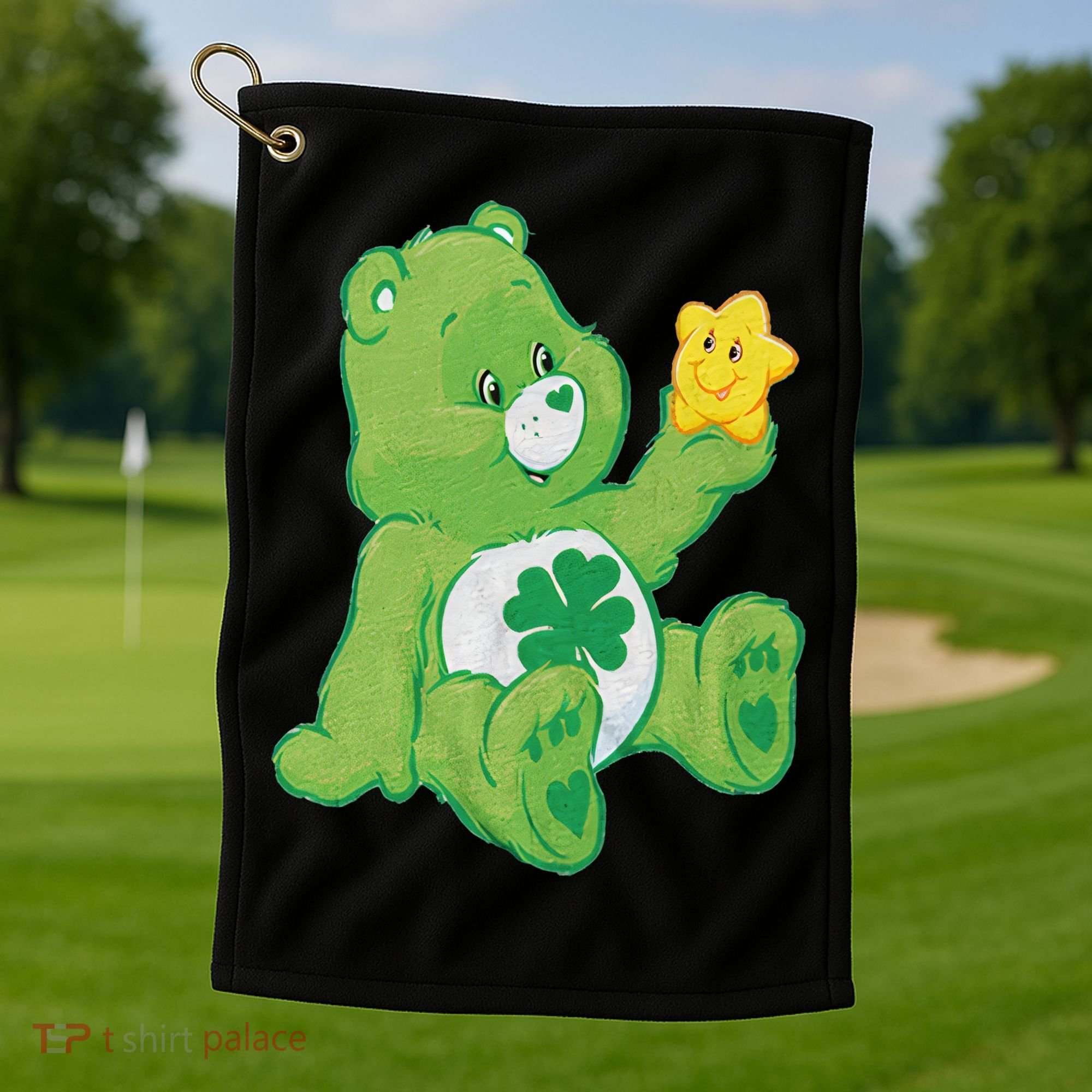 Lucky Bear With Star Saint Patrick's Day Irish Shamrock Cute Funny Golf Towel
