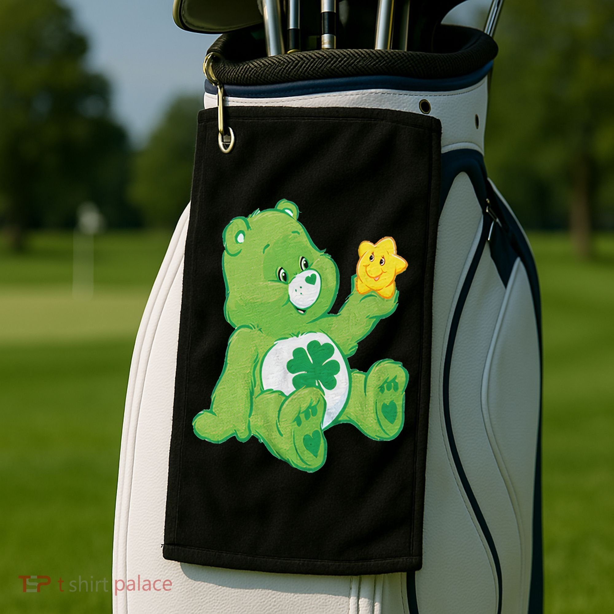 Lucky Bear With Star Saint Patrick's Day Irish Shamrock Cute Funny Golf Towel