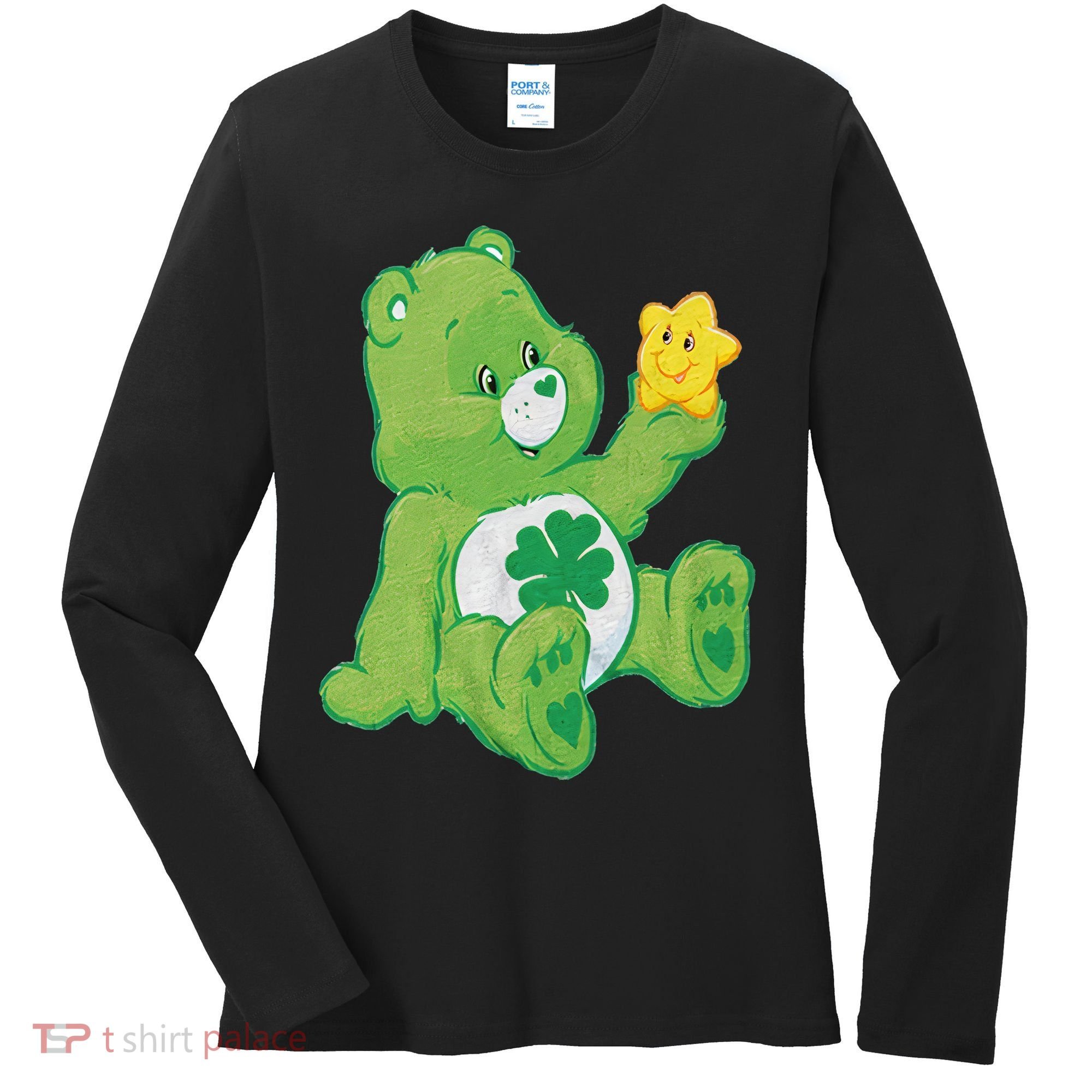 Lucky Bear With Star Saint Patrick's Day Irish Shamrock Cute Funny Women's Long Sleeve Shirt