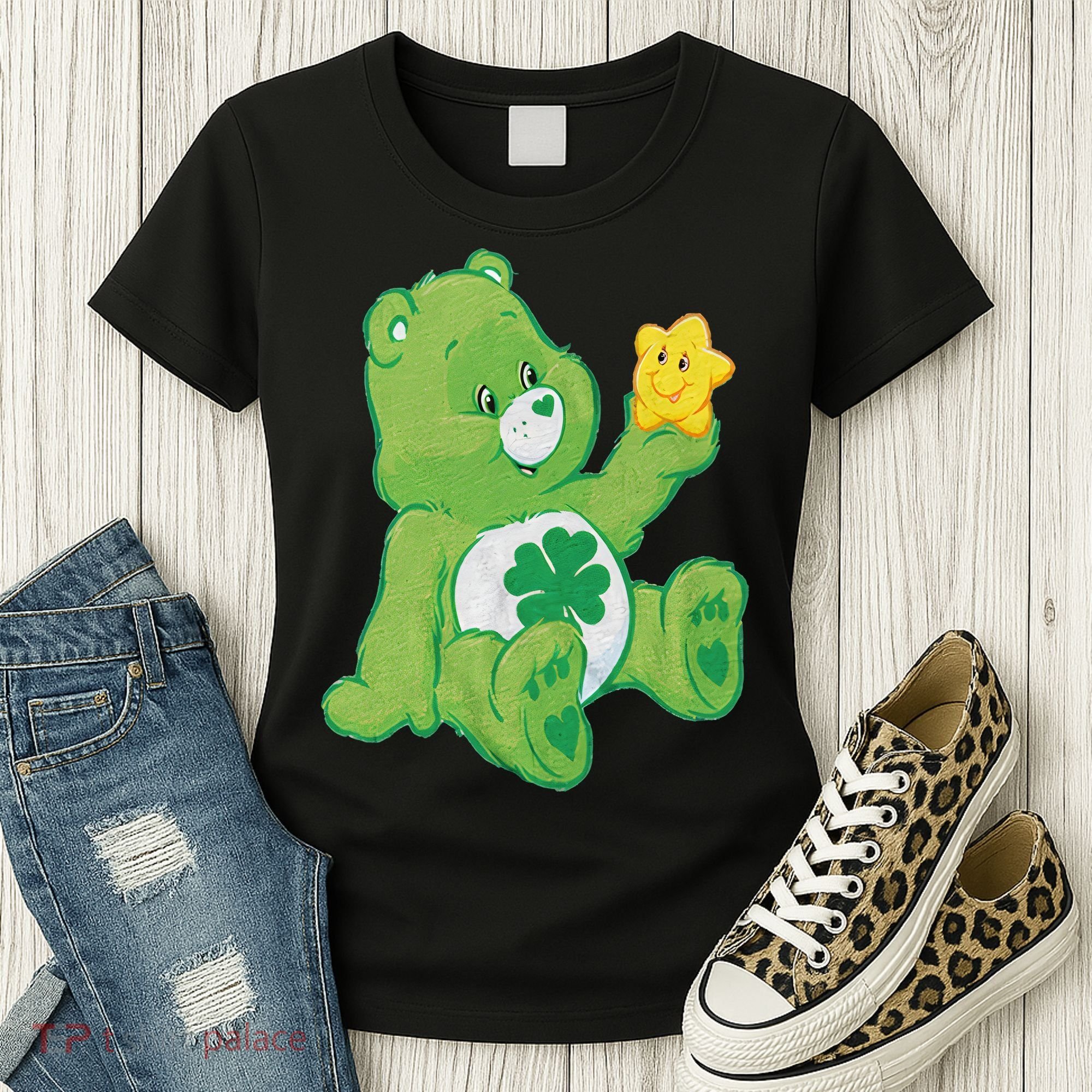 Lucky Bear With Star Saint Patrick's Day Irish Shamrock Cute Funny Women's T-Shirt