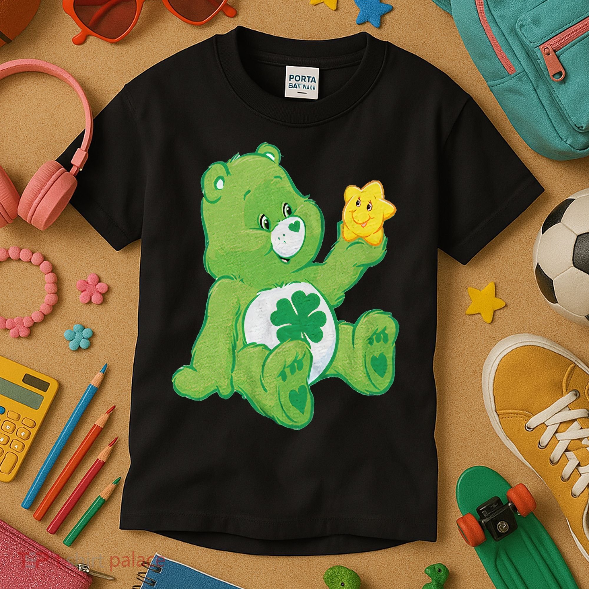 Lucky Bear With Star Saint Patrick's Day Irish Shamrock Cute Funny Kids T-Shirt