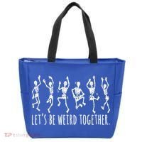 Lets Be Weird Together Funny Dancing Skeleton Tote Bag thumb 0