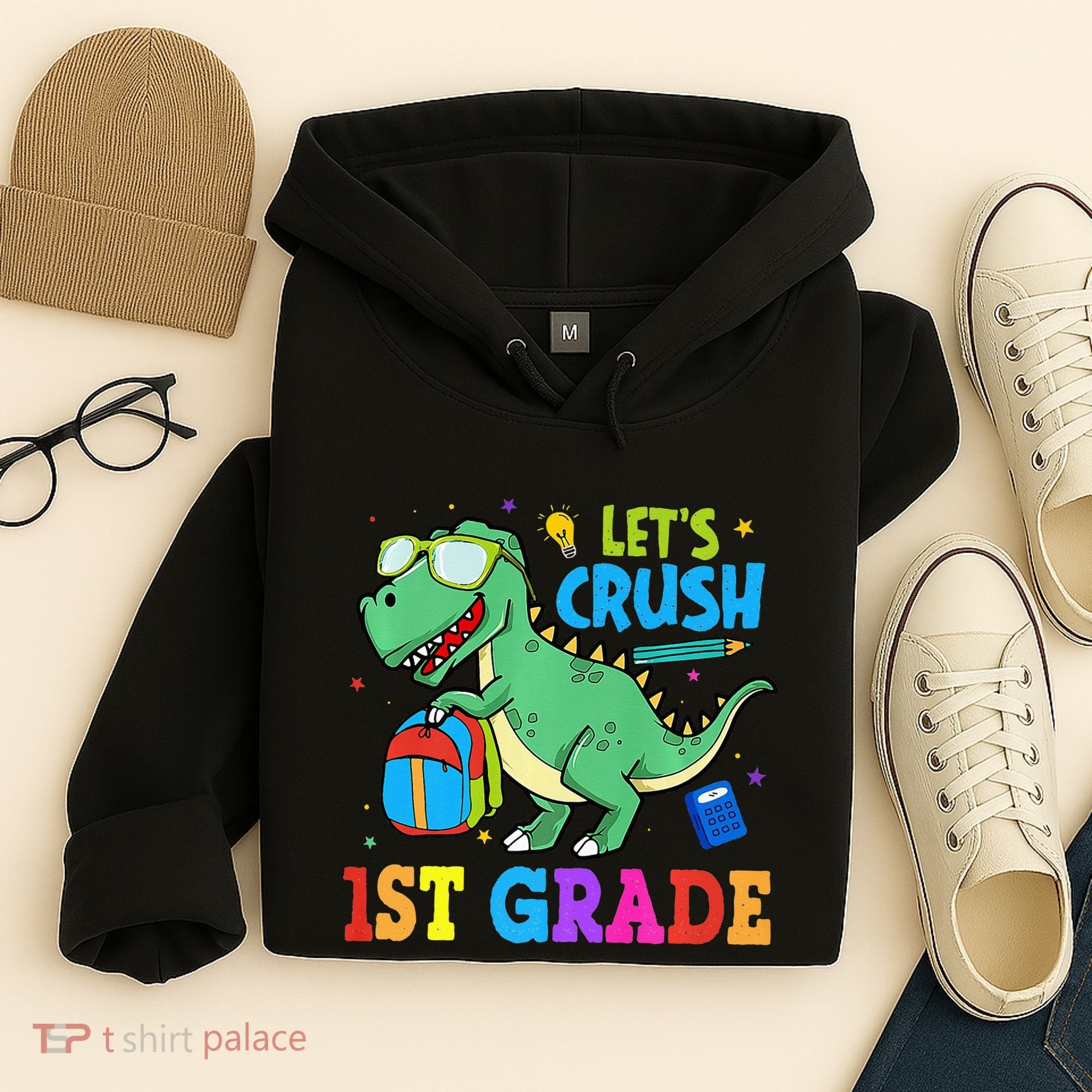 Let's Crush 1st Grade T Rex Dinosaur Back To School Hoodie
