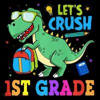 Let's Crush 1st Grade T Rex Dinosaur Back To School Women's Hoodie thumb 2