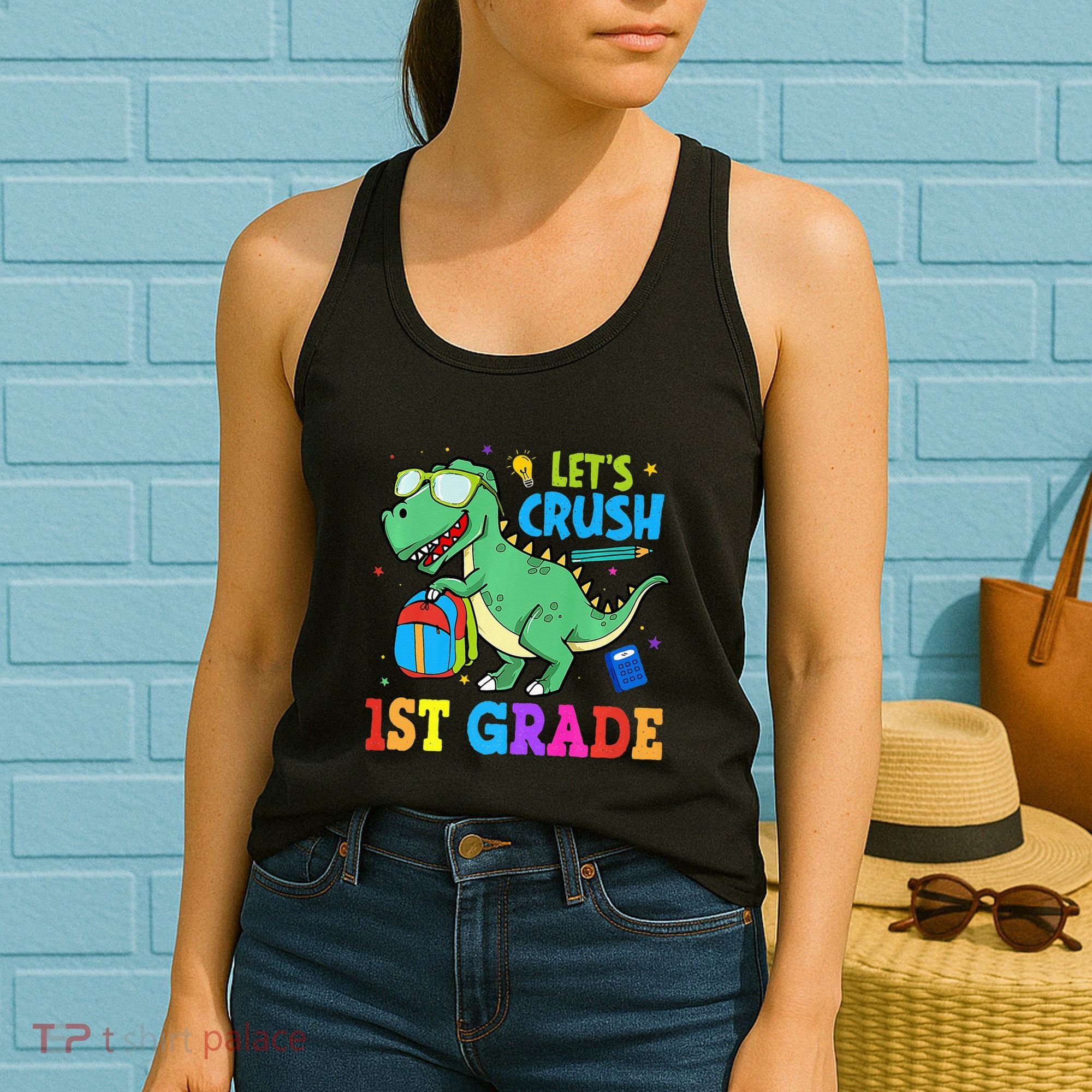 Let's Crush 1st Grade T Rex Dinosaur Back To School Women's Tank Top