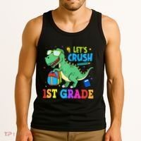 Let's Crush 1st Grade T Rex Dinosaur Back To School Tank Top thumb 3