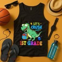 Let's Crush 1st Grade T Rex Dinosaur Back To School Tank Top thumb 4