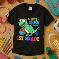 Let's Crush 1st Grade T Rex Dinosaur Back To School Kids T-Shirt thumb 3