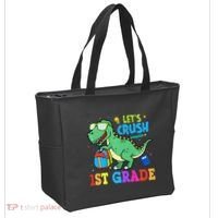Let's Crush 1st Grade T Rex Dinosaur Back To School Tote Bag thumb 2