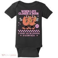 Life Closes A Door Funny Embarrassing Gag Glory Hole Meme Baby Bodysuit thumb 0