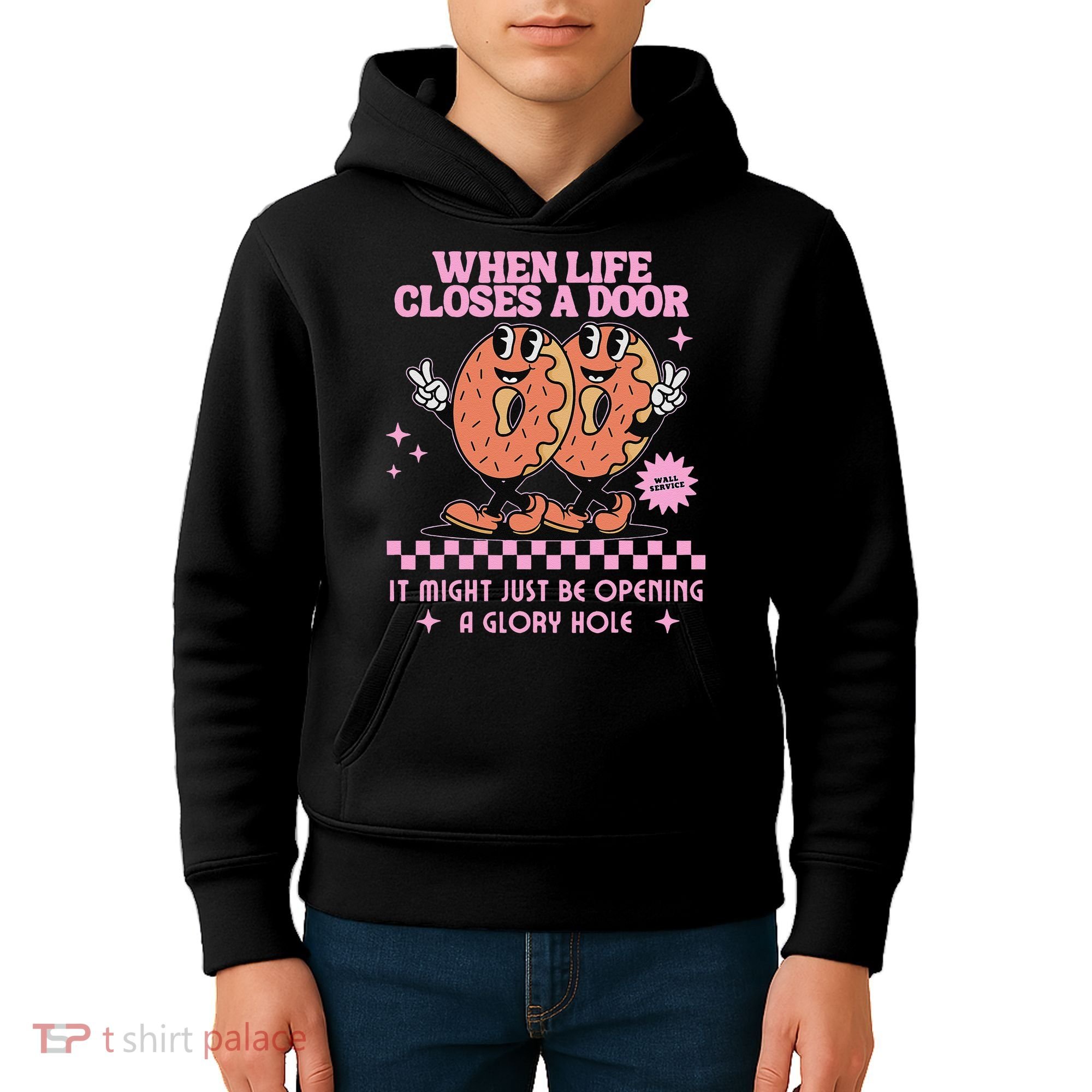 Life Closes A Door Funny Embarrassing Gag Glory Hole Meme Kids Hoodie